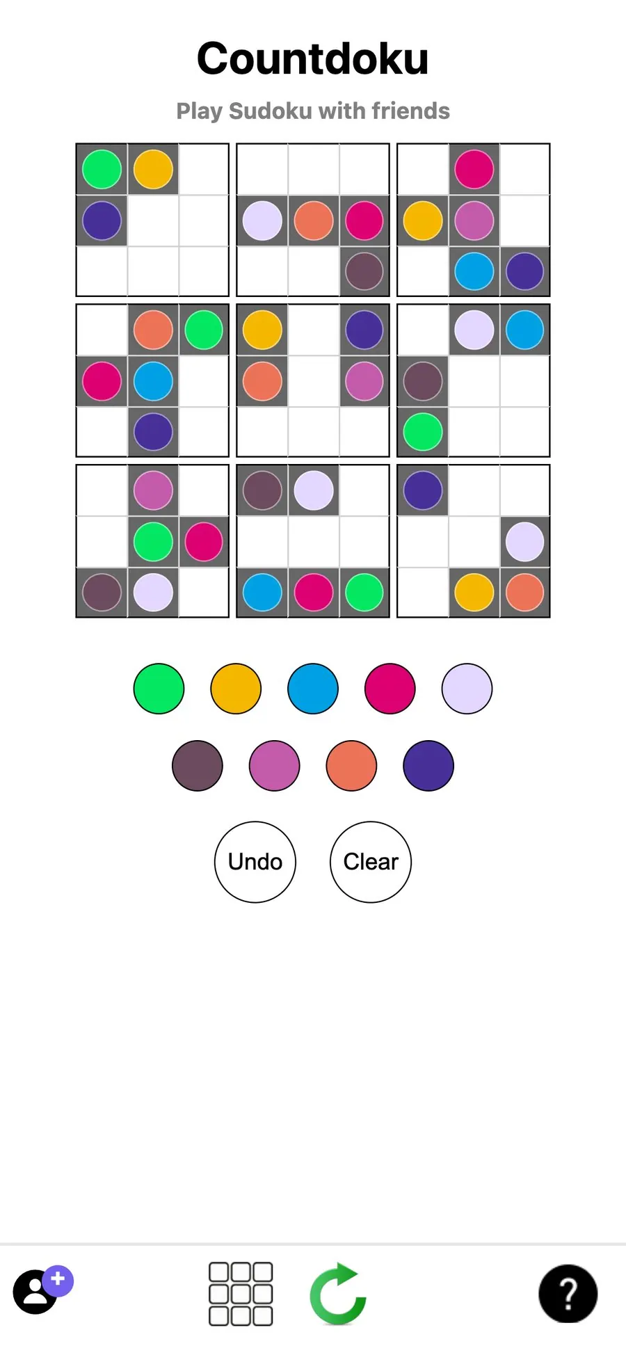 A colourful 9×9 Countdoku on a phone