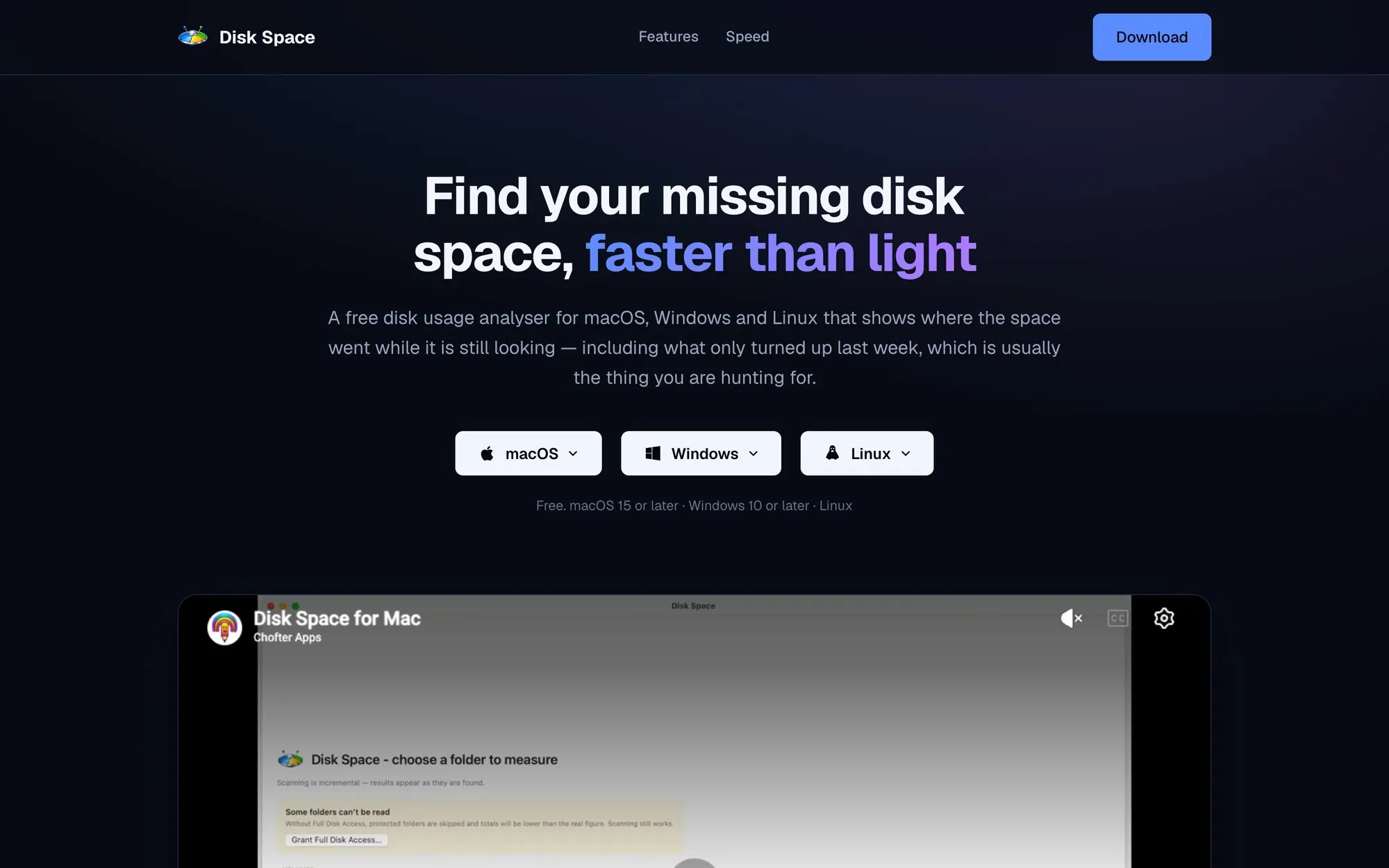 The diskspace.io home page