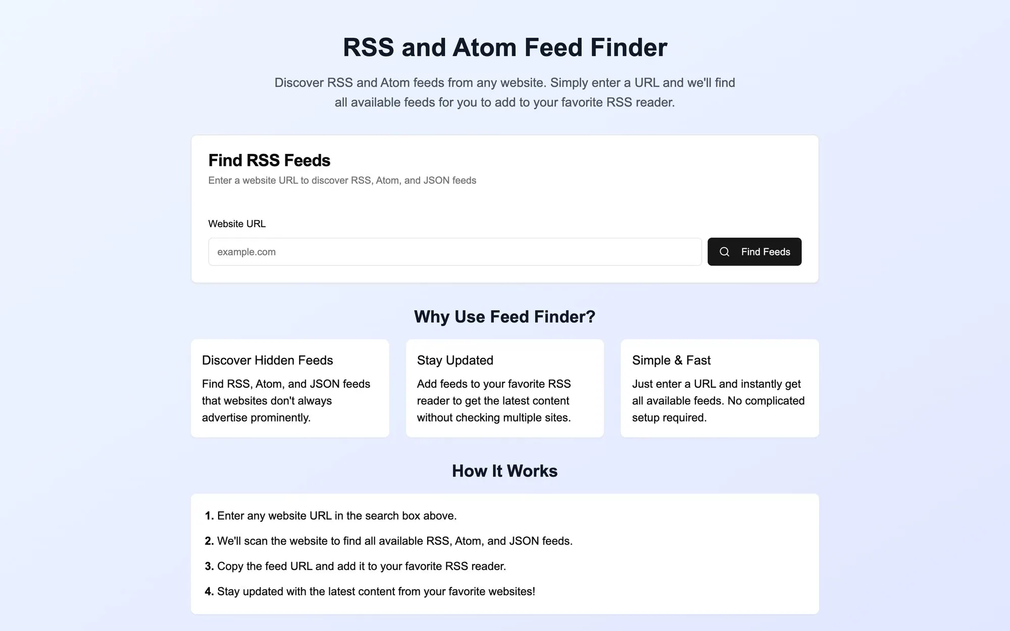 The Feed Finder search page