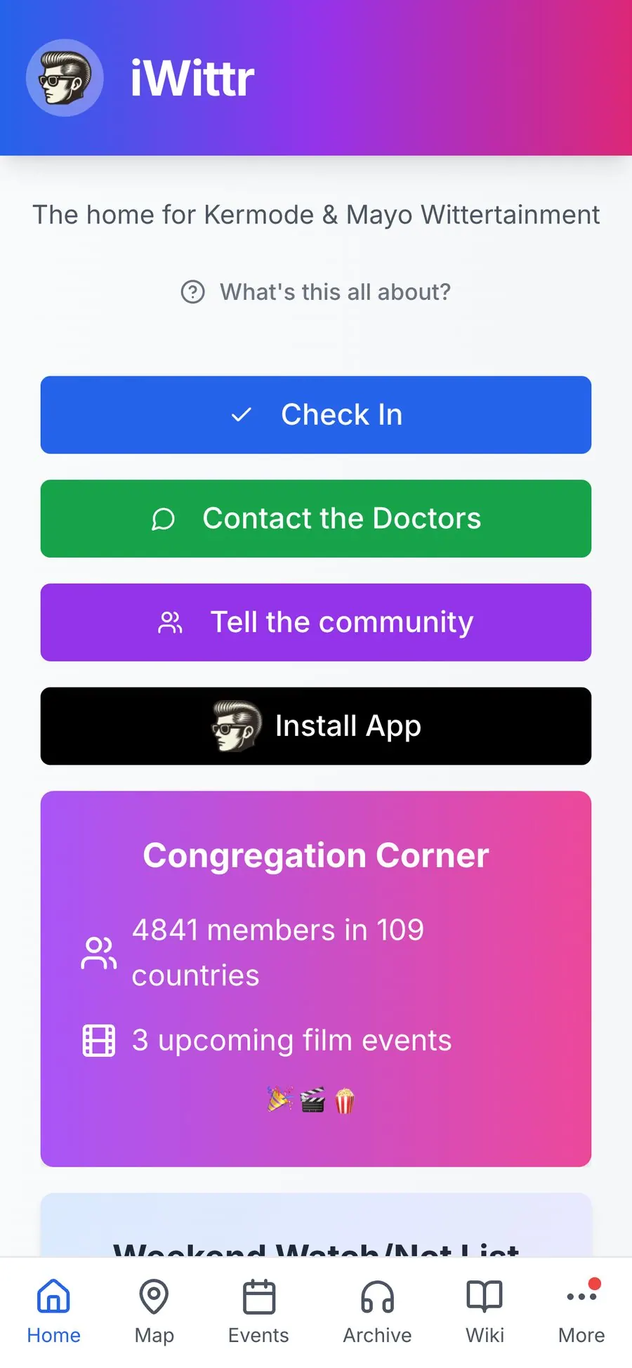 The iWittr home screen on a phone