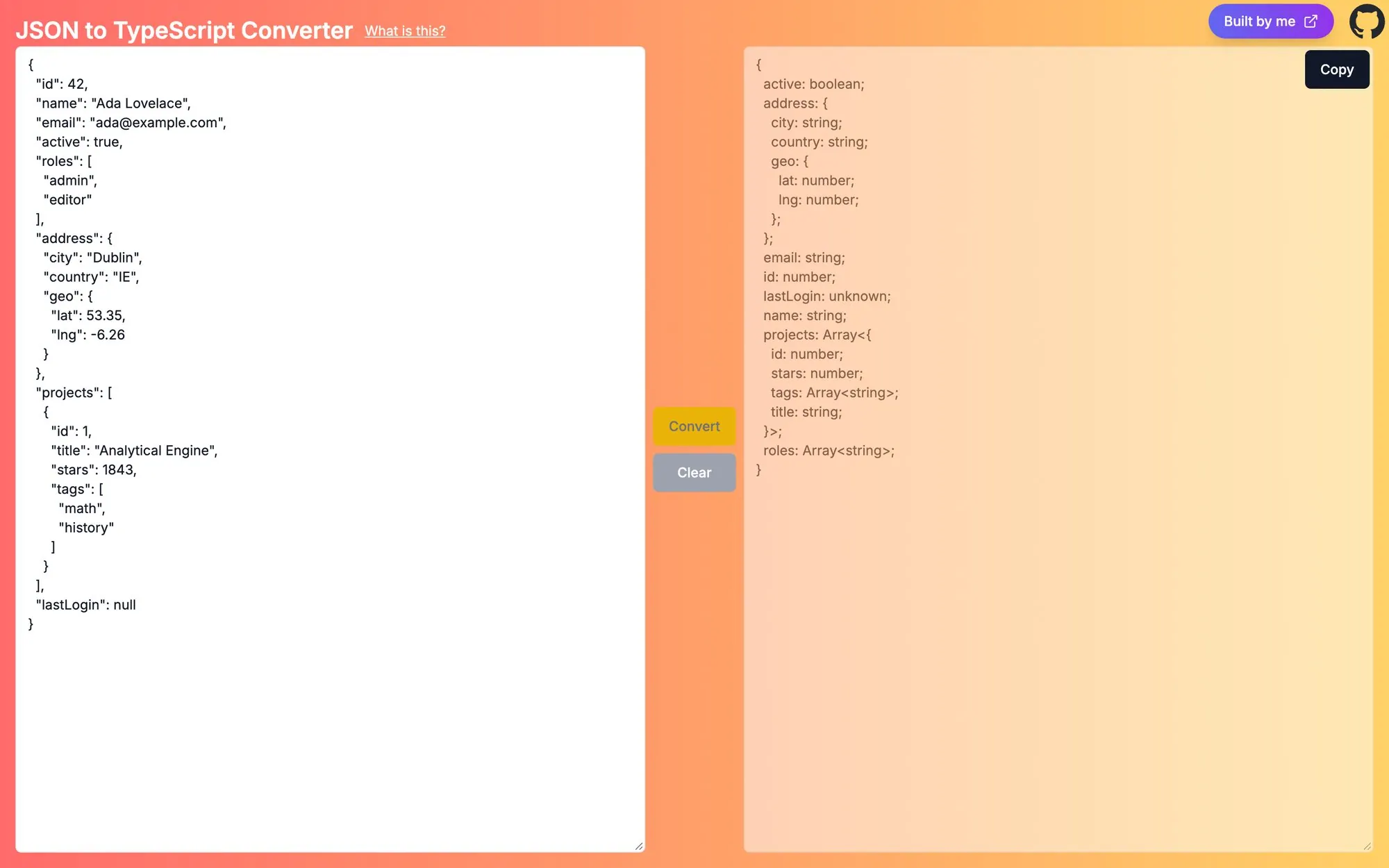 Converting a user object to a TypeScript type