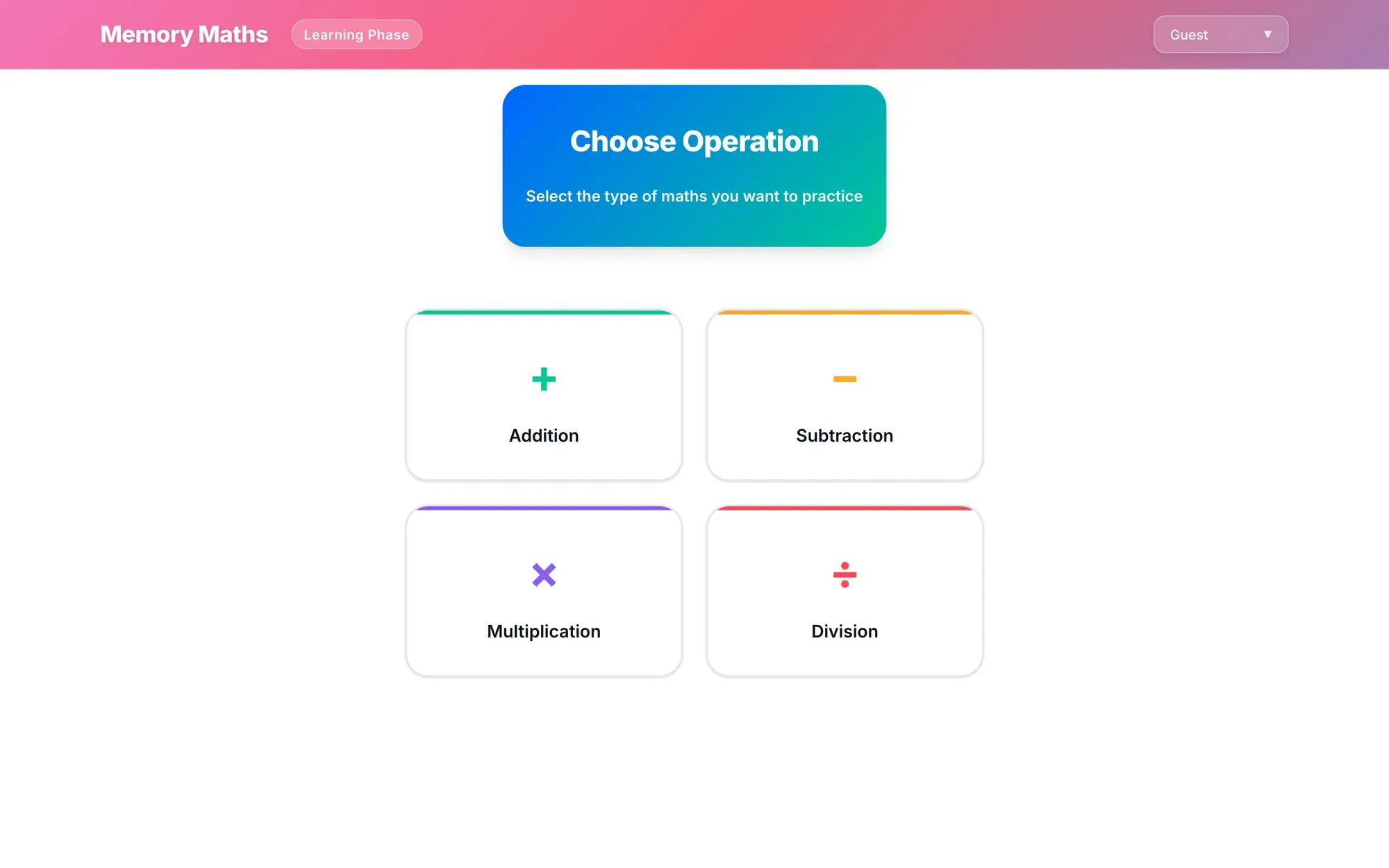Choosing an operation to practise