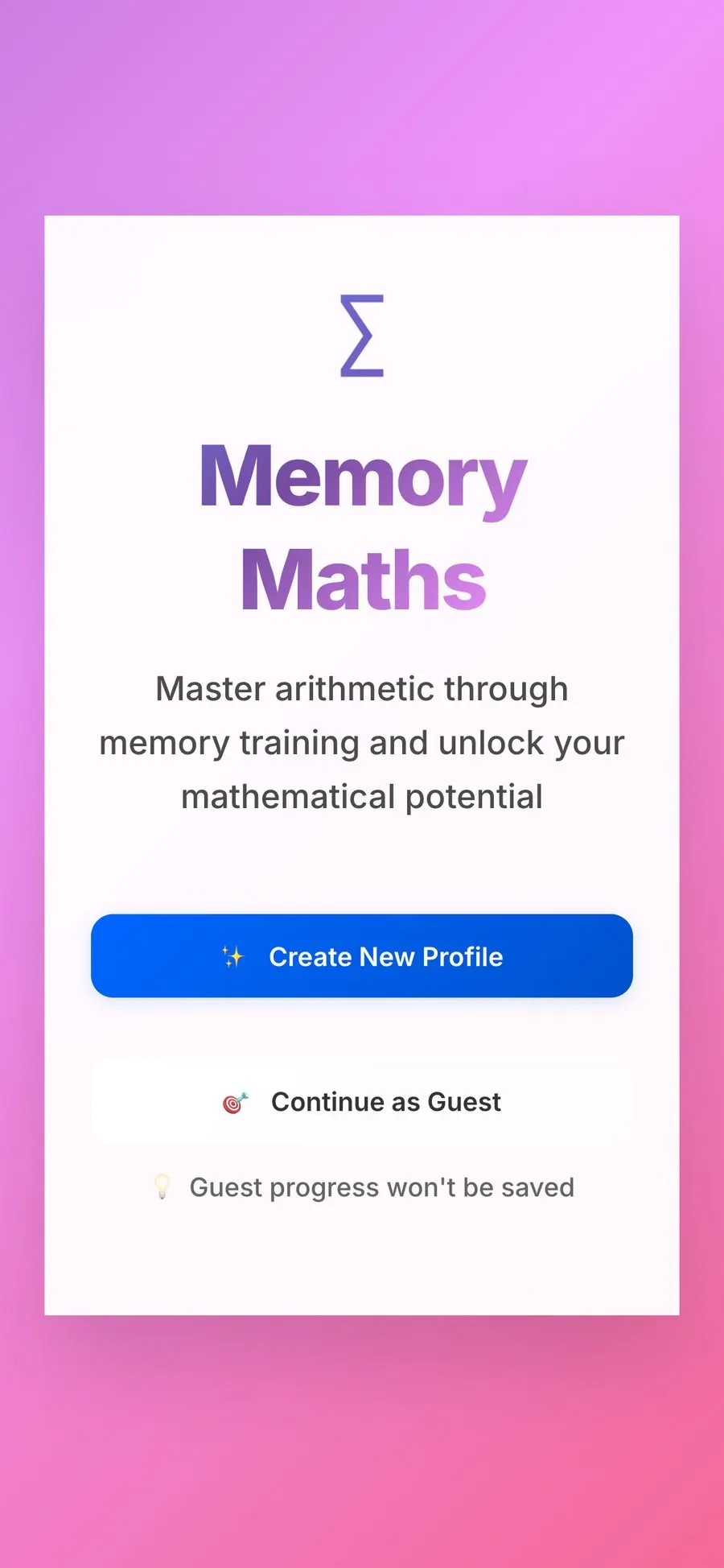 Memory Maths on a phone