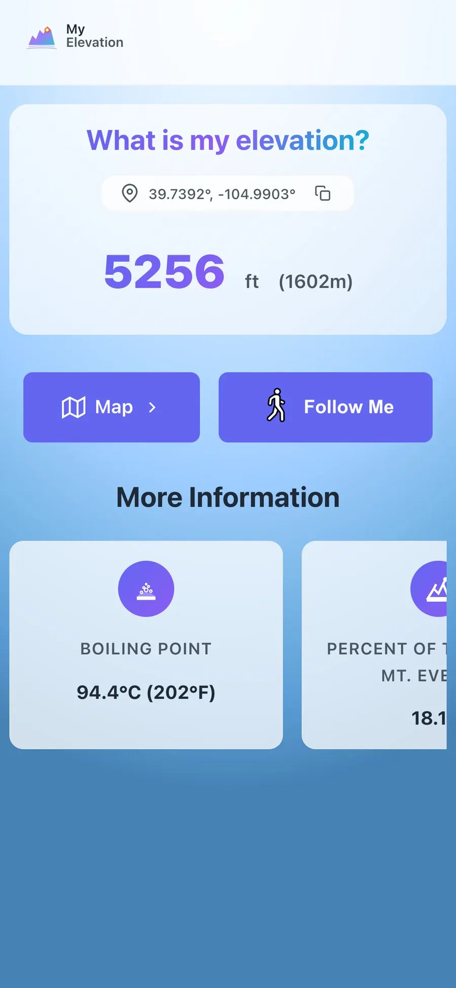 My Elevation showing 5,256 ft in Denver